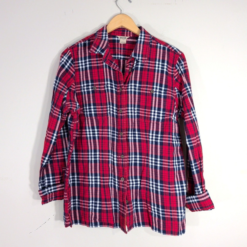 Duluth Trading Co Red Plaid Button Down Shirt; Long Sleeve Cotton Flannel